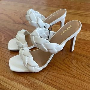 Express White Braided Heeled Sandals